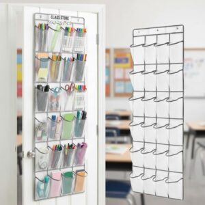 24 Pocket Classroom Organizer Teacher Storage Chart Incentive Reward Treasure Wall Display for Teacher over The Door Hanging Storage with Class Store Cards Labels Hook for Class Jobs Must Have