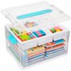 24QT Clear Plastic Craft Organizers and Storage, Art Supply Organizer with Removable Tray and Dividers, Craft Supplies Organizer with Handle, Arts and Crafts Bin for Sewing, Coloring Book, Crayon