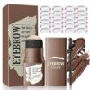 24 Reusable Stencils Waterproof Eyebrow Stamp Kit, Smudge Proof Long Lasting Eyebrow Blush for Easy Flawless Brow Shaping (Dark Brown)