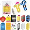 24 Sets Jumbo Acrylic Paper Clips Back to School Gift Bulk Large Book Marks Clips with Cards Organza Bag Pagination Mark Paperclip Bookmark for Teacher Appreciation Gift Classroom Teacher Supplies
