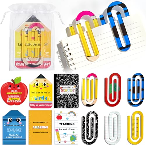 24 Sets Jumbo Acrylic Paper Clips Back to School Gift Bulk Large Book Marks Clips with Cards Organza Bag Pagination Mark Paperclip Bookmark for Teacher Appreciation Gift Classroom Teacher Supplies