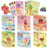 24 Sheets Ice Cream Stickers, Make Your Own Sticker for Toddlers Kids, Make a Face Stickers for Ice Cream Party Favor Supplies Craft