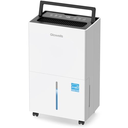 2500 Sq.ft Energy Star Dehumidifier for Home Basement, Glowells 25 Pints Large Room Dehumidifier with Drain Hose & Water Tank 0.58 Gal, Dehumidifiers with Smart Humidity Control, Auto Defrost