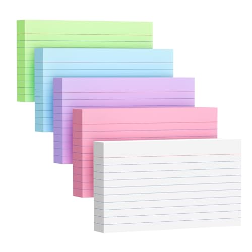 250 Count Colored Index Cards 3x5 Inch 180gsm Heavy Weight Flash Card (50 Sheets Each), Note Taking for Students, Teachers, Professionals, Study Note Cards for Office Home School