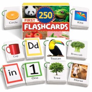 250 Flash Cards for Toddlers 1-3 with Rings, Toddler Flashcards with ABC Flash Cards Included, Improve Talking Flash Cards, Toddler Flash Cards 1-2