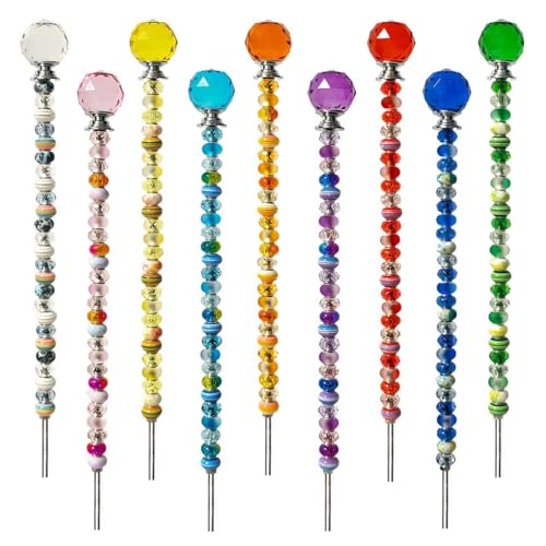 255Pcs Fairy Wand Garden Stake Beads Kits with 225 Large Hole Beads, 12IN Beaded Garden Stakes Kit for Different Holidays, Fairy Garden Accessories Outdoor Kit, Beadable Items (Crystal Ball)