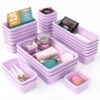 25 PCS Drawer Organizer Set, 4 Size Makeup Drawer Divider Organizer With Non-Slip Pads, Interlocking Plastic Storage Bins for Office,Jewelry Vanity,Gadgets, Bathroom,Kitchen, Purple