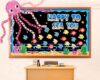 265 Pcs Ocean Bulletin Board 3D Waves Sea Animals Classroom Decorations Happy to Sea You Summer Ocean Bulletin Board Decor Octopus Fish Name Tag Cutouts for Back to School Chalkboard Door Wall Decor