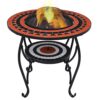 26.8 Inch Mosaic Fire Pit Table for Outdoor Patio, Steel and Ceramic Wood Burning Fire Bowl with Safety Mesh Cover and Poker for Garden Backyard