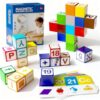 26 Pcs Magnetic Alphabet Blocks for Toddlers 1-3, ABC & Number Stacking Blocks with 9 Learning Cards, Educational Montessori STEM Toys for Kids Ages 3+ ，Montessori Toys for Boys Girls Gifts