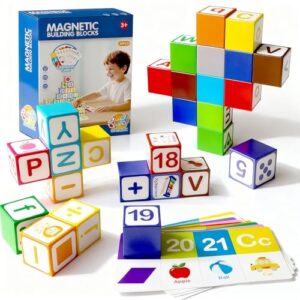 26 Pcs Magnetic Alphabet Blocks for Toddlers 1-3, ABC & Number Stacking Blocks with 9 Learning Cards, Educational Montessori STEM Toys for Kids Ages 3+ ，Montessori Toys for Boys Girls Gifts