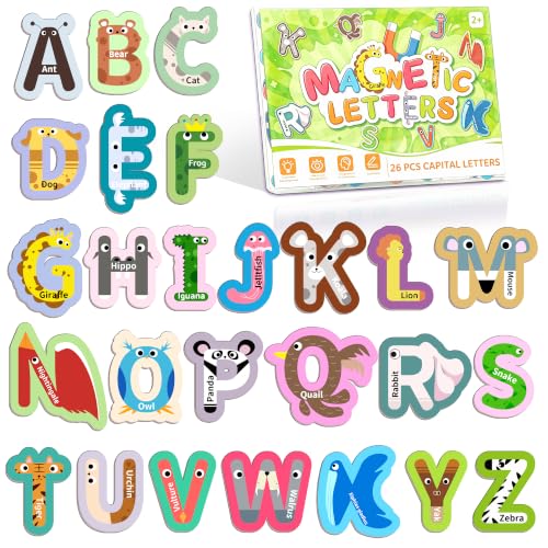 26 Pieces Large Magnetic Letters, Animal Capital A-Z Alphabet Magnets, Magnet Letter for Fridge & Whiteboard, Alphabet Magnet, Large Magnetic Letters, Fridge Magnets for Toddlers 1-3