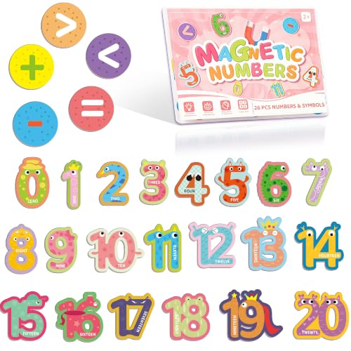 26 Pieces Large Magnetic Numbers, 0-20 Number Magnets & Mathematical Operators Magnet, Magnetic Numbers for Whiteboard & Fridge, Numbered Magnet, Fridge Magnets for Toddlers 1-3