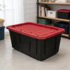 27 Gallon Large Storage Bin with Snap Lid, Heavy Duty Plastic Storage Container,For Garage, Basement, or Outdoor,Heavy Duty storage Totes,Black and Red,1 Piece