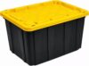 27 Gallon Storage Tough Tote in Black | Heavy Duty Plastic Storage Bin with Snap-On Lid | Stackable and Durable Organizer Container | Ideal for Garage, Basement, Attic, Warehouse and Home Storage