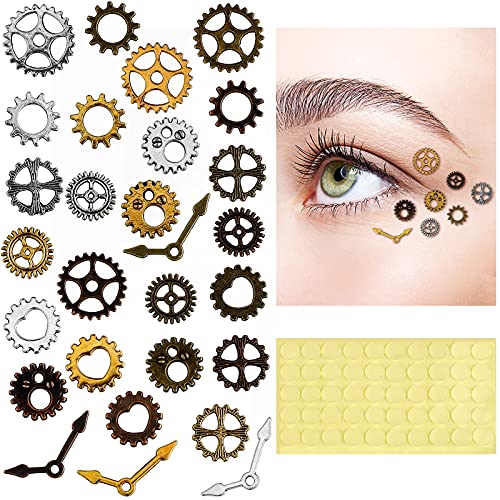 28 Pieces Steampunk Eye Decals Antique Metal Steampunk Accessories DIY Assorted Color Steampunk Gear Cog Wheel with 50 Self-Adhesive Silicone Glue Point Dots for Party Supplies Clothing Dress Up