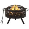 29.9 Inch Rustic Fire Pit for Outdoor Garden, Deep Bowl Steel Fireplace with Mesh Cover and Poker, Portable Wood Burning Fire Pit for Patio and Backyard