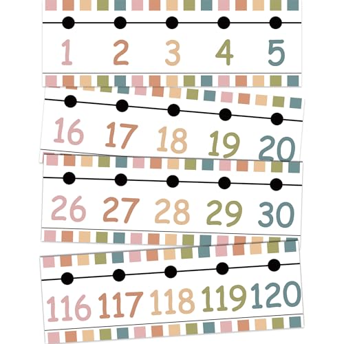 29PCS Number Line for Classroom Wall Boho Number Line Bulletin Board Border -20-120 Math Learning Poster Laminated Strips for Bulletin Board Classroom Back to School Decorations Teaching Supplies