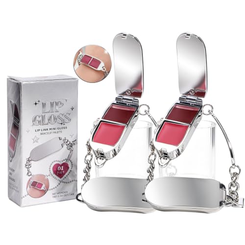 2 in 1 Dewy Lip Gloss Lip Balm Bracelet for Lips and Cheek, Portable Wristband Lip Care Combo, 2PCS 4 Colors Moisturizing Shiny Lip Tint & Lipstick for Women and Girls Daily Makeup Travel, #01, #02