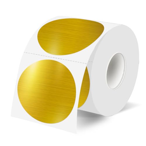 2Inch Circle Holographic Gold Thermal Labels, Waterproof Printable Round Direct Thermal Stickers, Self-Adhesive for Small Business Logo, QR Code, Price Tag & Packaging, 300Pieces/Roll