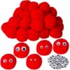 2 Inch Large Pom Poms 36 Pieces Fuzzy Pompoms with 150 Pieces Wiggle Eyes for Crafts Decorations (Red)