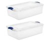 (2 pack) 32 Quart Medium Latching Storage Bin, Clear Plastic Storage Container with Latch Lid, Blue