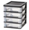 (2 Pack) 4-Drawer Compact Desktop Organizer, Stacking Black-Clear Unit