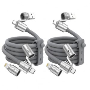 2 Pack 4-in-1 240W Charging Cable 6.6FT with USB A/C to C/Lightning/LED