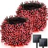 2 Pack 480 LED Solar String Lights for Outside, 170 FT Super Long Solar Chrismas Lights Outdoor with 8 Modes & Memory Function, Waterproof Twinkle Light for Xmas Tree Yard Party Decorations (Red)
