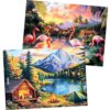 2 Pack 500 Pieces Puzzle for Adults,Snow Mountain Flamingo Jigsaw Puzzles 500 Pieces for Adults Seniors Adult Jigsaw Puzzles Games Premium Cardboard Puzzle for Relaxation Family Activity