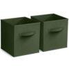 2 Pack Chocolate 11 Inch Collapsible Fabric Storage Cube Bins with Reinforced Handles, Foldable Cubby Organizer Baskets for Shelves, Closet, Nursery Playroom (Dark Green)