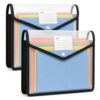 2 Pack Clear Expanding File Organizer Envelope Important Document Folder with Snap Closure Plastic Document Holder File Folder Large Capacity with Black Trim Fit Letter/A4 Size