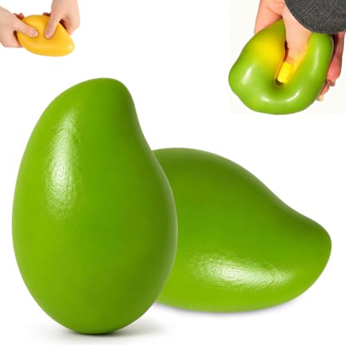 2Pack Crunchy Mango Squishy Stress Ball, Thermochromic Green to Yellow Sensory Fidget Toy with Gentle Crunch Sound & Slow Rising Squeeze, ASMR Desk Toy, Anxiety Relief Gift for Office Home