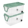 2 Pack Green 160 Quart Oversized Wheeled Storage Container, Durable Clear Rugged Storage Bin with Secure Snap Latching Lid & Pull Handle, Large Capacity Rolling Tote for Attic Garage Organization