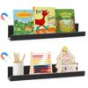 2 Pack Magnetic Book Shelf for Classroom, Strong 8.8lb Magnet Acrylic Whiteboard Shelves, Teacher Supplies Organizer for Kids Books, Posters, Flash Cards, Classroom Accessories Storage (Black)