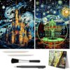 2 Pack Noctilucent Scratch Art Rainbow Painting Paper - Large Canvas 16"x 11.2", ASMR Scratch Set (Satisfying), Relaxing Scratchboard Creative Craft Set for Teens, Adults (Castle/Amusement Park)