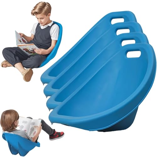 2 Packs Chairs Blue, Portable Floor Seating for Classroom, Flexible Seating for Classroom Elementary, Plastic Wobble Reading Chair with Back rt, Fun Sensory Egg Chair with Handle (Blue 4 PCS)