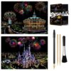 2 PACK Scratch Art Rainbow Painting Paper, Sketch Pad DIY Night View Scratchboard for Kids & Teens, Engraving Art & Craft Set, Scratch Painting Creative Gift, 16'' x 11.2'' (Castle / Amusement park)