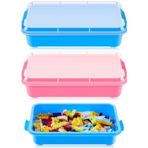 2 Pack Sensory Bin for Kids, 15inch Sand Tray with Lid, No-Mess Sensory Play Container for Sand, Building Blocks Storage, Portable Kids Activity Bin Indoor Outdoor(Pink, Blue)