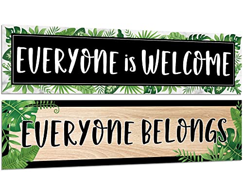 2 Pack Simply Boho Classroom Decorations Welcome Banner Bulletin Board Decor Posters Greenery Motivational and Inspirational Banner for Preschool School Supplies Teachers Kids Students
