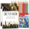 2 Pack Sketch Book with 36 Color Pencil Set, Spiral Sketchbook for Drawing (68lb/100gsm), Acid-Free Sketch Pad for Artist(9×12 inch), Art Paper Drawing Supplies for Gifts (City Style)