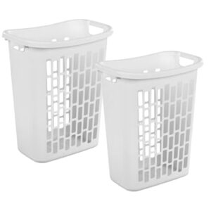 2 Pack Slim Laundry Hamper Plastic Rectangular Basket with Handles, Ventilated Dirty Clothes Organizer for Narrow Space Bedroom Bathroom Dorm, 1.8 Bushels, White