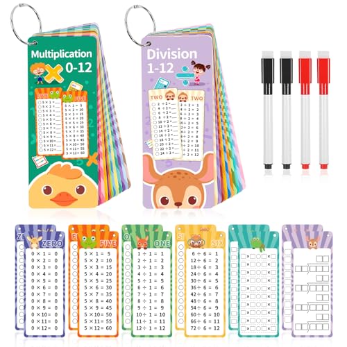2 Packs of 31 Pcs Multiplication and Division Flashcards, 0-12 Math Flash Cards 1-12 Division Flashcards Multiplication Chart Math Games for Kids 1st to 3rd Grade
