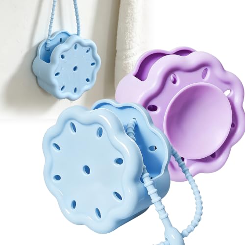 2 Packs Silicone Shower Steamer Tray/Holder, Hangable Shower Steamer Holder with Suction Cup, Bath Bomb Container, Aromatherapy Diffuser Container, Bathroom Accessories for Yoga Decor (Blue+Purple)