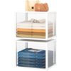2 Pack Stackable Closet Organizers and Storage Basket, Closet Shelves with Wood Top Extra Storage, Multifunctional Clothes Organizer Bins/Cube Storage Drawer for Wardrobe Kitchen Laundry Room, White