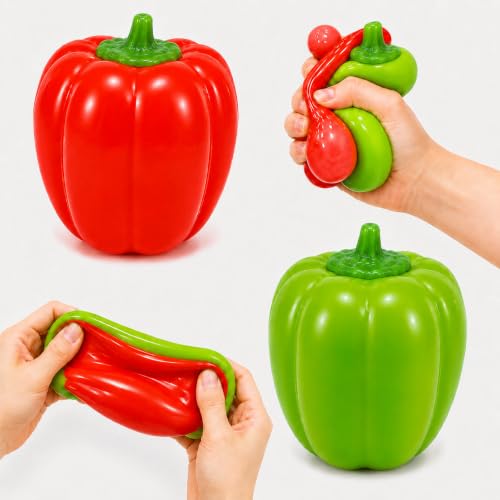 2Pack Vegetable Squishies Fidget Toys,Slow Rising Bell Pepper Squeeze Stress Ball for Office Anxiety Relief,Cute Food Squishy's Sensory Toys Party Favors Goodie Bag Classroom Prize Gifts