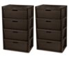 (2 pack) Wide 4 Drawer Tower, Plastic Storage Organizer with Removable Decorative Bins, Easy Assembly, No Tools Needed, Brown