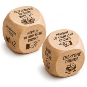 2 Pack Wooden Drinking Dice Game, Beer Drinking Game Dice with Fun Party Rules, Adult Bar Game for Birthday, Bachelor Bachelorette Party, Tailgate, Game Night & Social Gatherings, 3+ Players