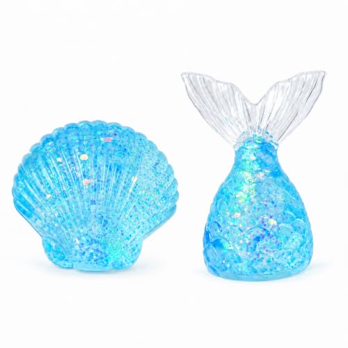 2Pc Glitter Mermaid Squishy Fidget Toys, Malt Sugar Sensory Fidget Toys for Girls, Squishies Slow Rising Squeeze Ball Set for Stress Relief, Summer Classroom Prizes & Party Favors Gift for Kids Adults