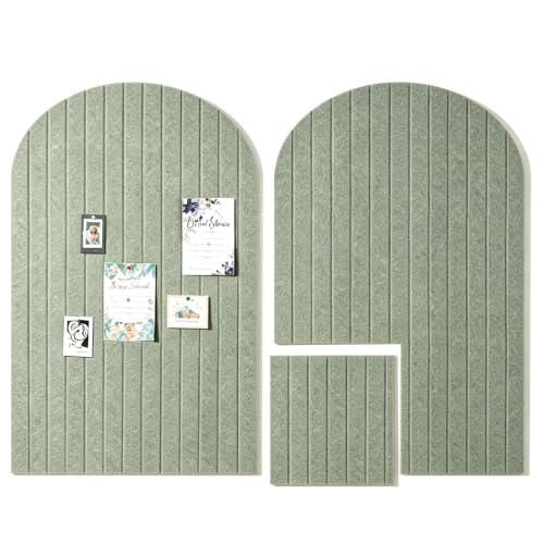 2 Pcs 35" x 24" Large Arched Felt Bulletin Board - Stylish Perfectly Cork Board Alternative Tiles with Pins for Office Home Wall Decor – 12 Adhesive Tiles for Display Your Photos(Sage Green)